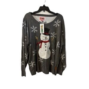 Tipsy Elves Womens XL Ugly Christmas Sweater Gray Sequined Snow Day Snowman